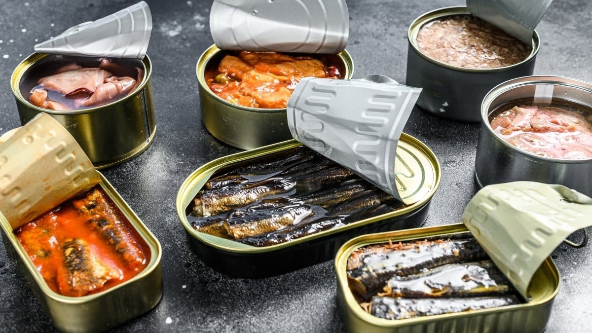 Processed food packed in tin jars