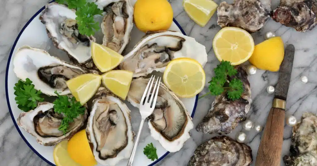 Oysters on a plate ready to be eaten