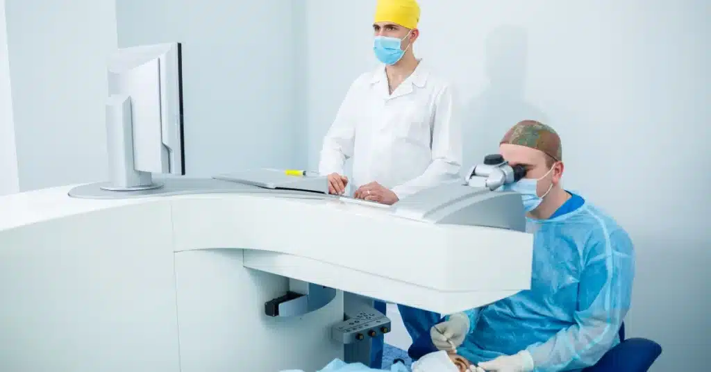 Doctor is performing eye surgery