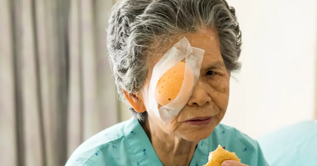 old woman suffering from cataract