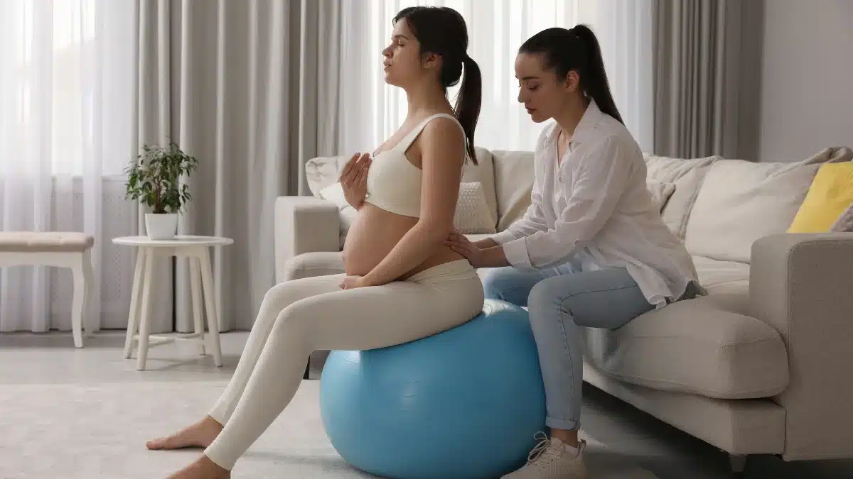 A woman inducing her labor