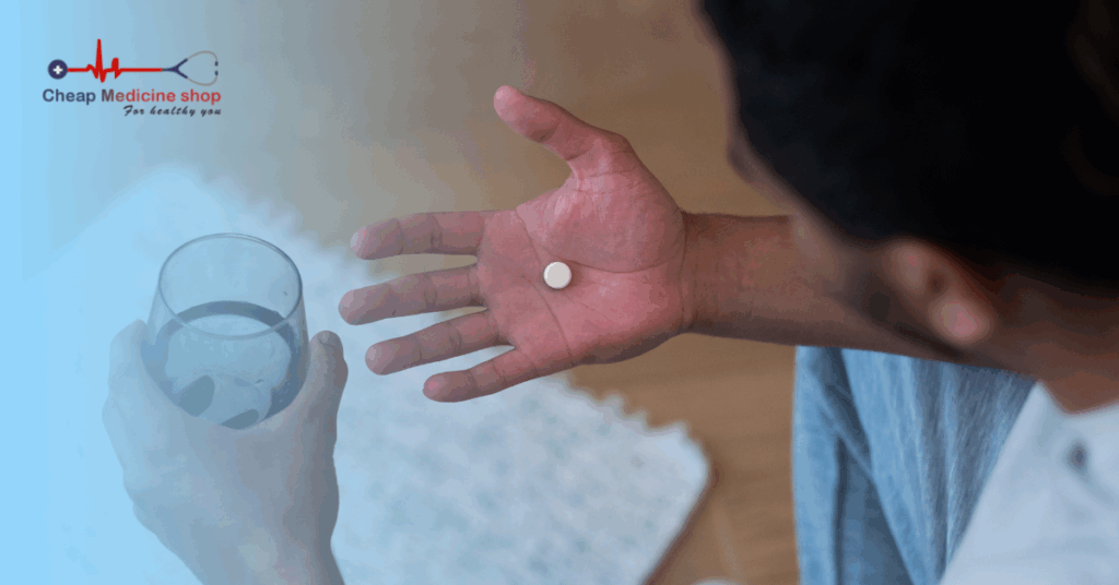A man is taking medicine