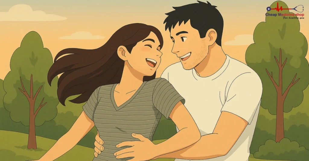 Couple doing trust fall outdoors