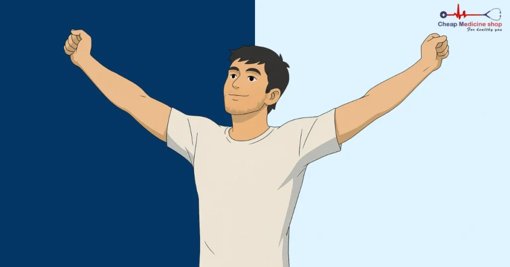 Man stretching arms and breathing