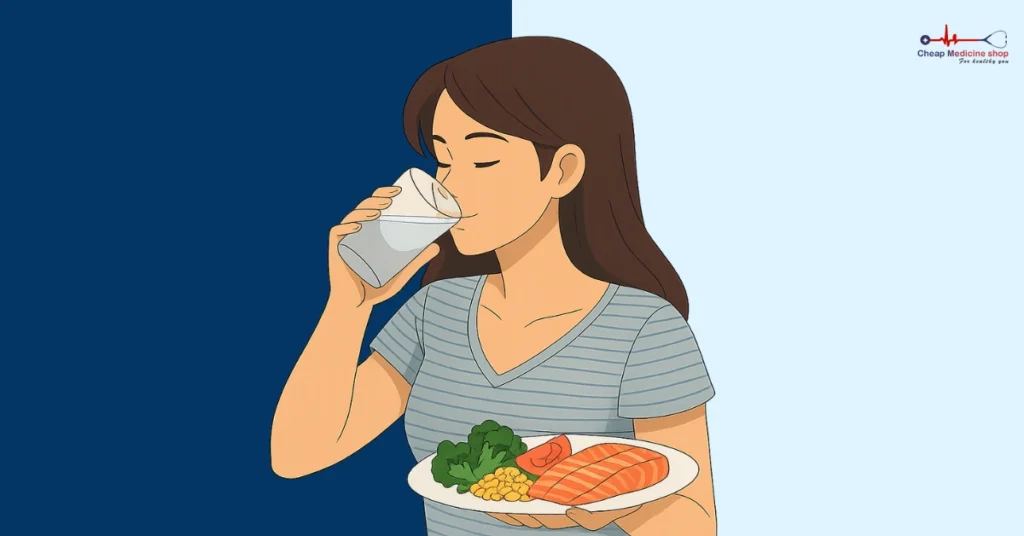 Person drinking water and eating for better sex performance