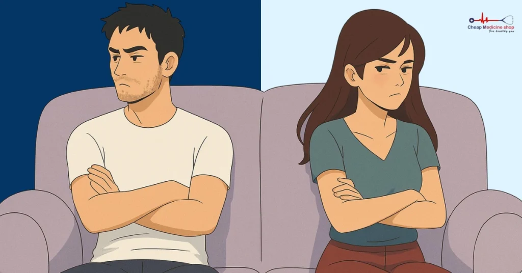 Couple sitting apart showing emotional distance