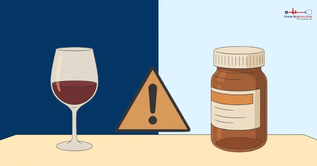Split image showing alcohol and drug caution