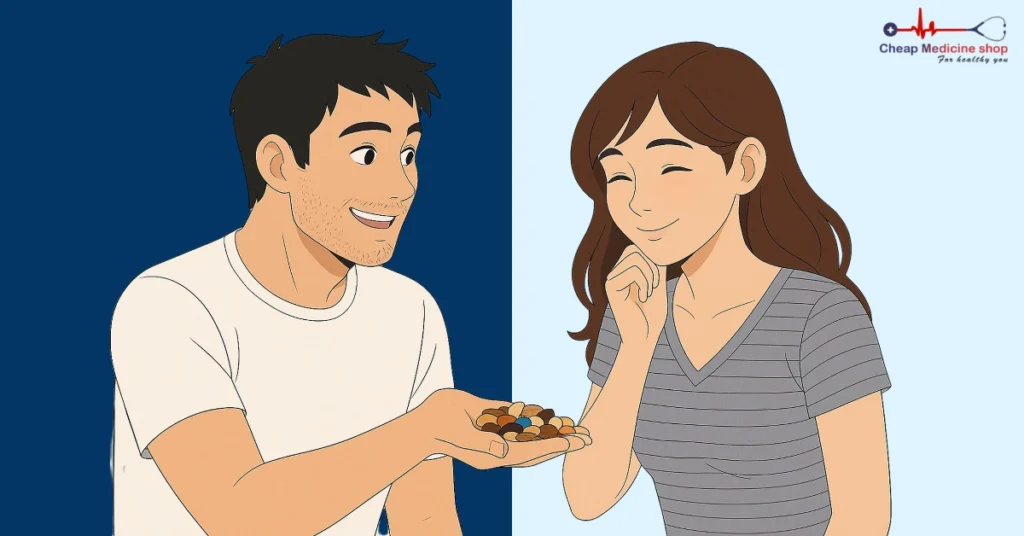 Couple sharing trail mix snack for quick energy