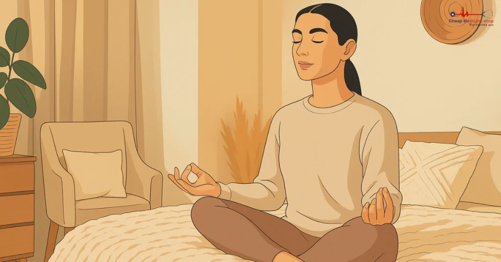 Peaceful bedroom with breathwork focus