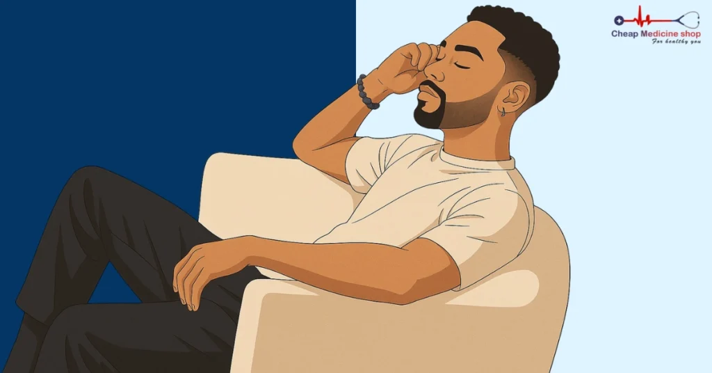 Worried man sitting on couch due to erectile health