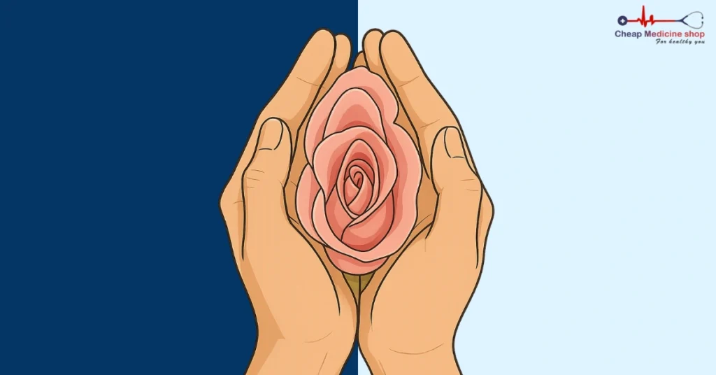 Flower in hand symbolizing female intimate