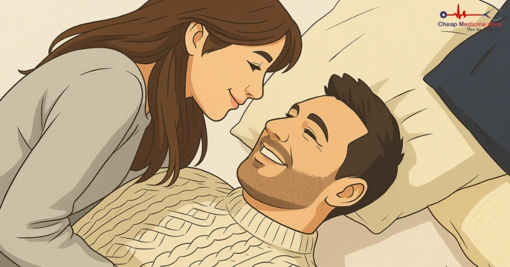 Loving couple cuddling to build intimacy and pleasure