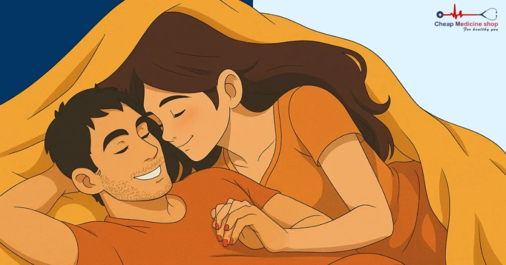 Couple cuddling under a blanket after massage