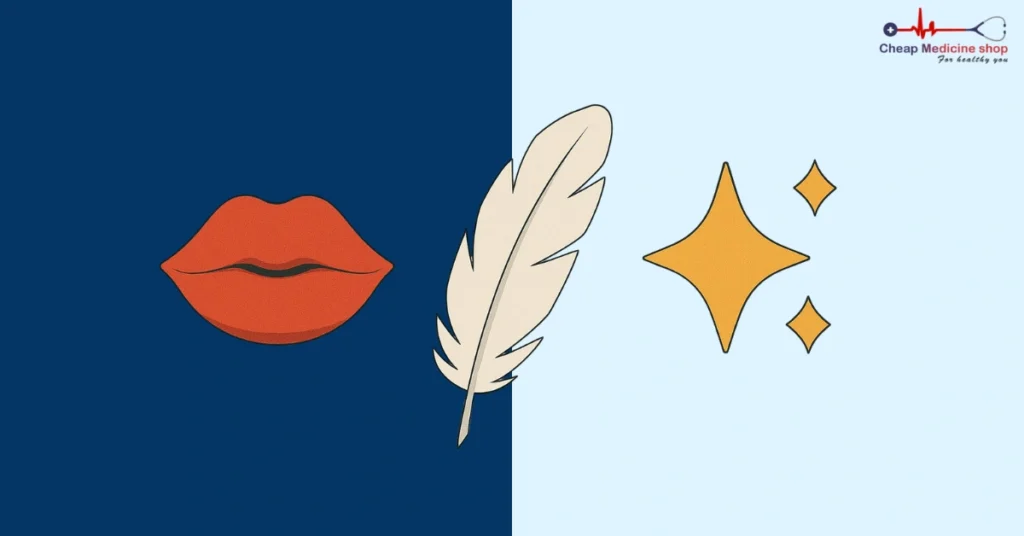 Spark with lips and feather showing sensual massage mastery