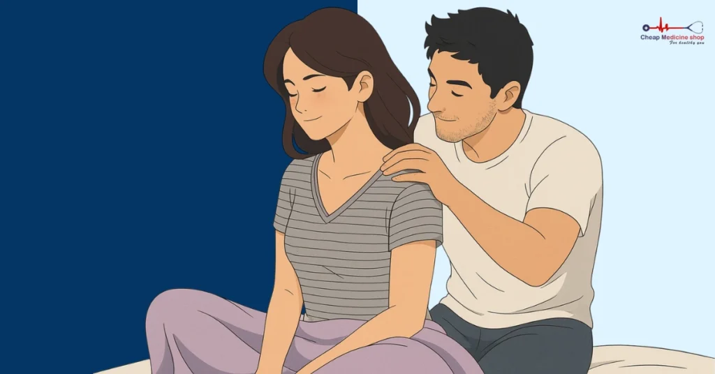 Man massaging woman’s back in bed