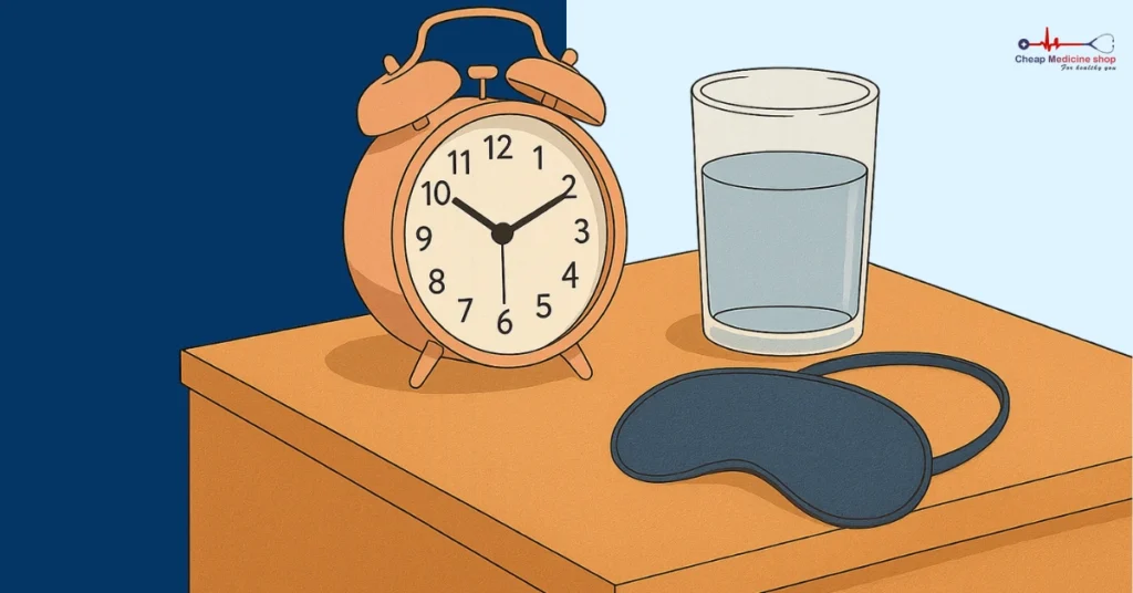 Bedside table with essentials for better sleep