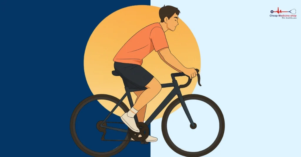 Man cycling at sunrise for heart health