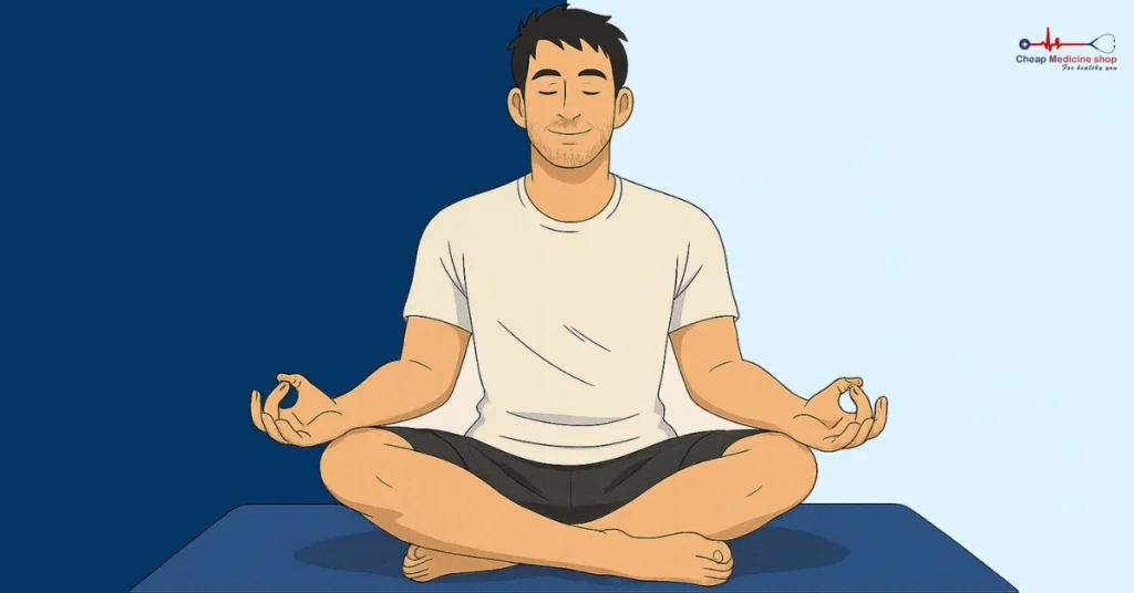 Man meditating on yoga mat for flexibility