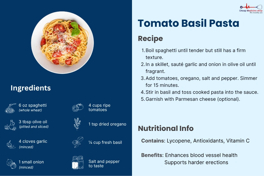 Healthy tomato basil pasta to improve circulation and erectile function naturally