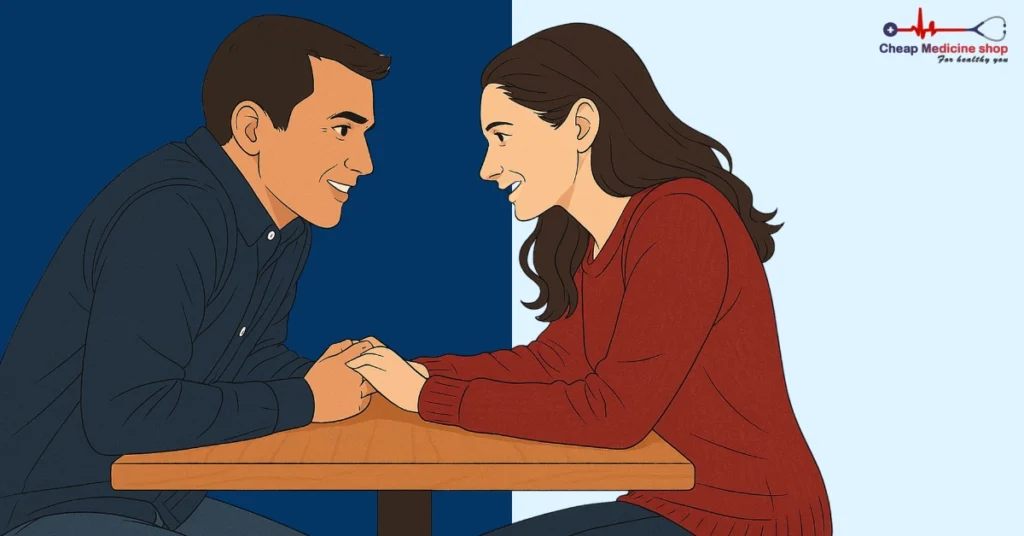 Couple holding hands and talking openly