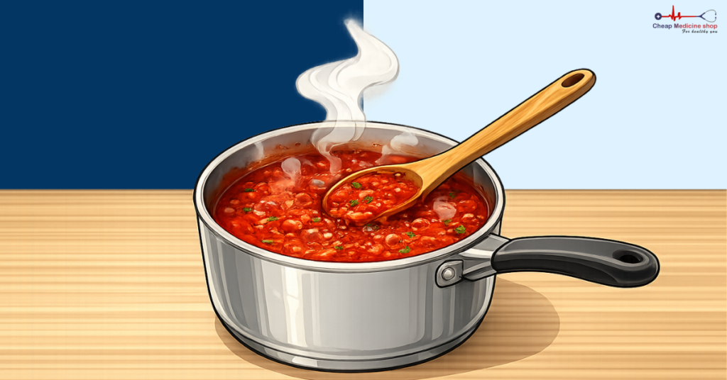Tomato sauce cooking in a saucepan, rich in antioxidants