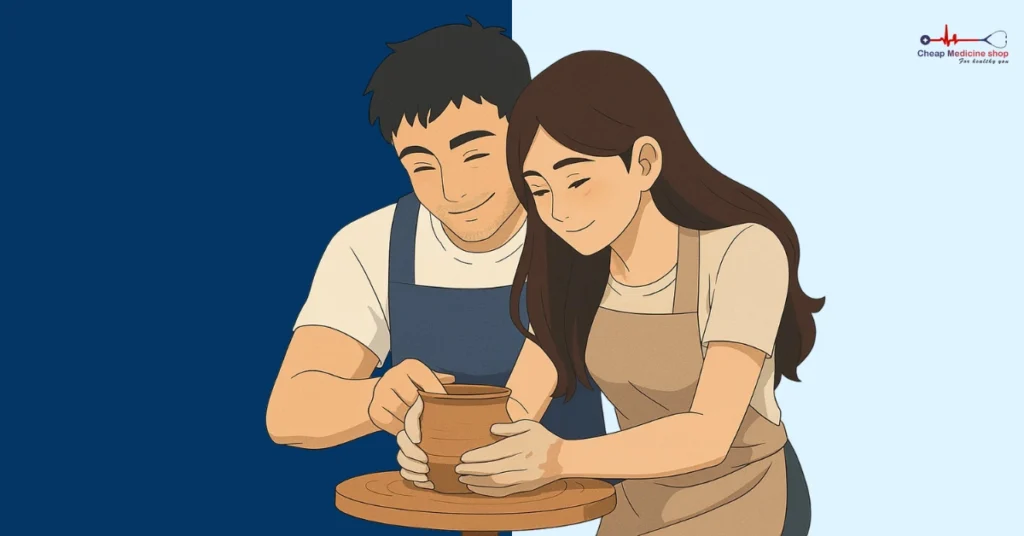 Couple bonding through pottery class