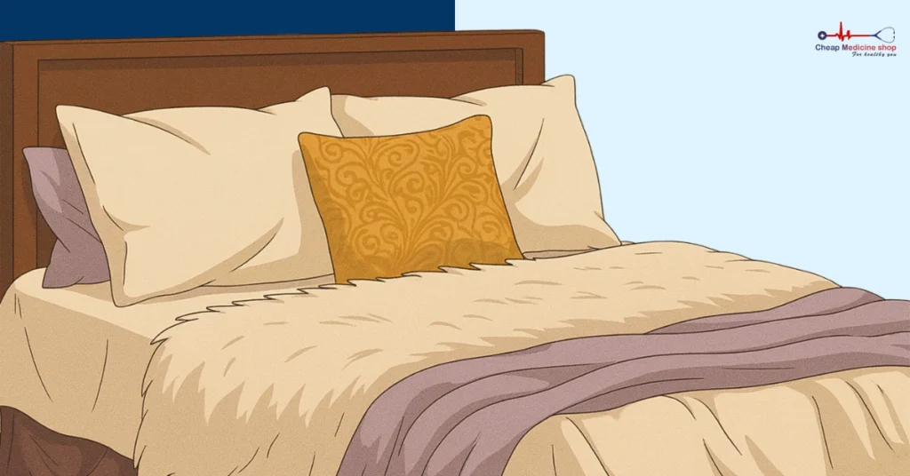 Bed styled with satin sheets and faux fur for comfort