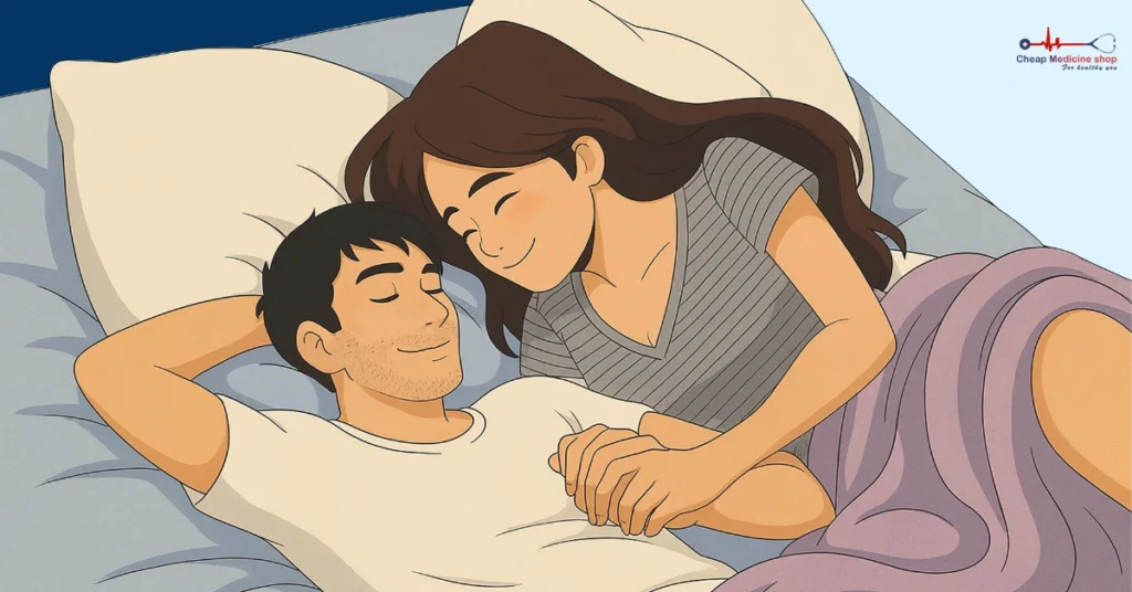 Happy couple relaxing in bed