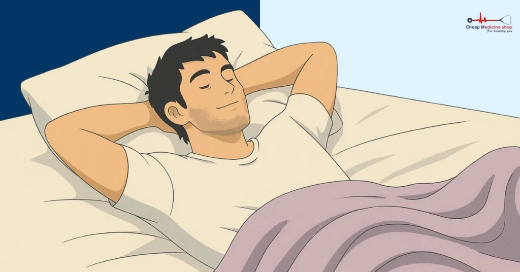 Person relaxing in bed with eyes closed