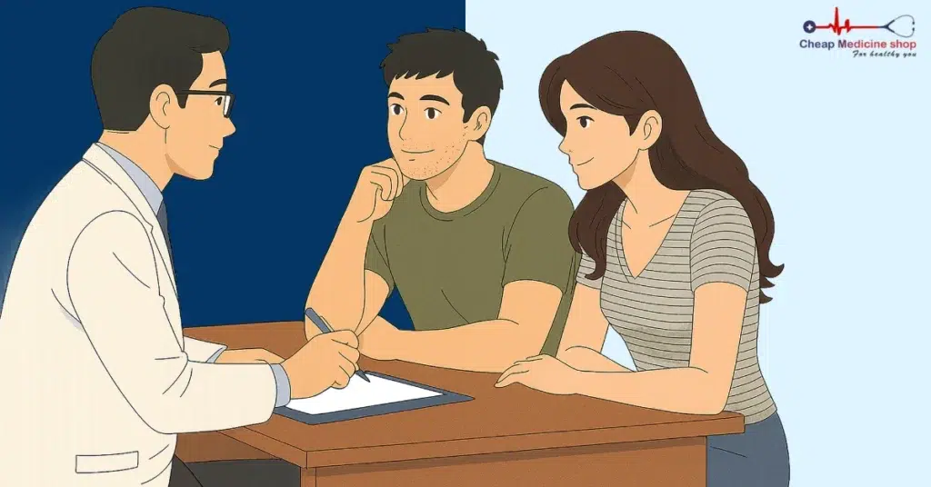 Couple talking with a therapist in a counseling room