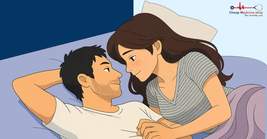 Couple in bed looking at each other to maintain connection