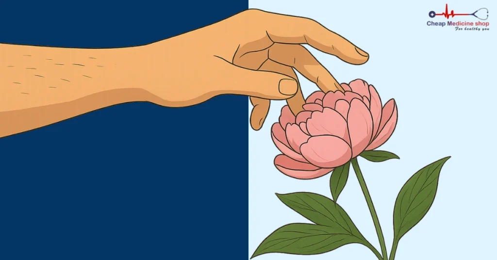 Flower and gentle touch representing extended, tender foreplay