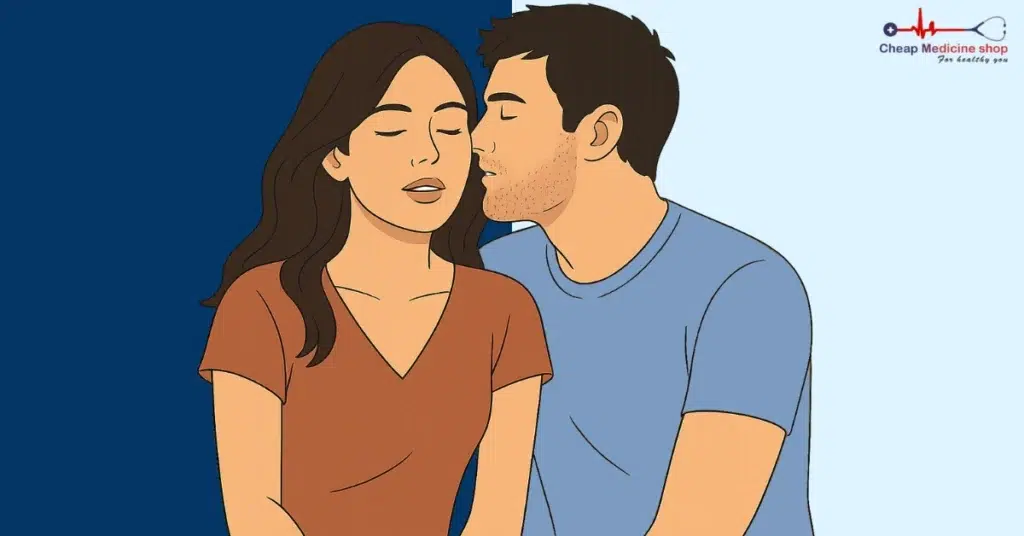 Couple sharing an intimate moment as the man speaks softly to her