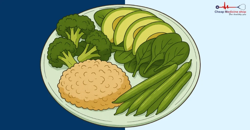 Balanced meal with vegetables and whole grains