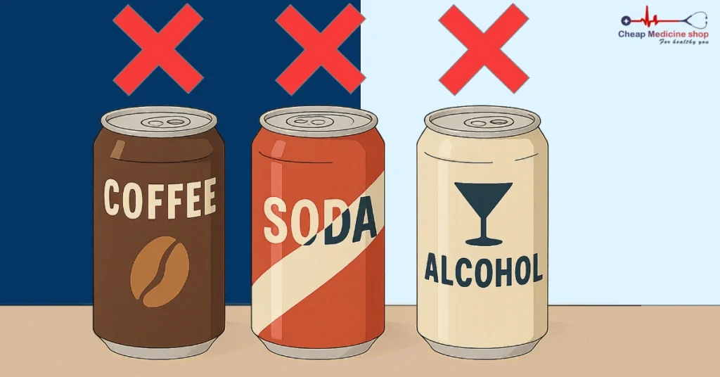 Coffee, soda, and alcohol cans crossed out