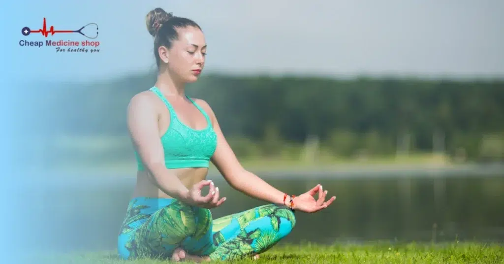 Woman meditating outdoors for stress and anxiety