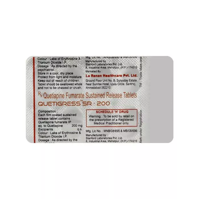 Quetigress 200 Mg Tablet SR with Quetiapine
