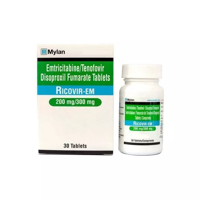 Ricovir EM 200 Mg-300 Mg Tablet with Emtricitabine + Tenofovir disoproxil fumarate